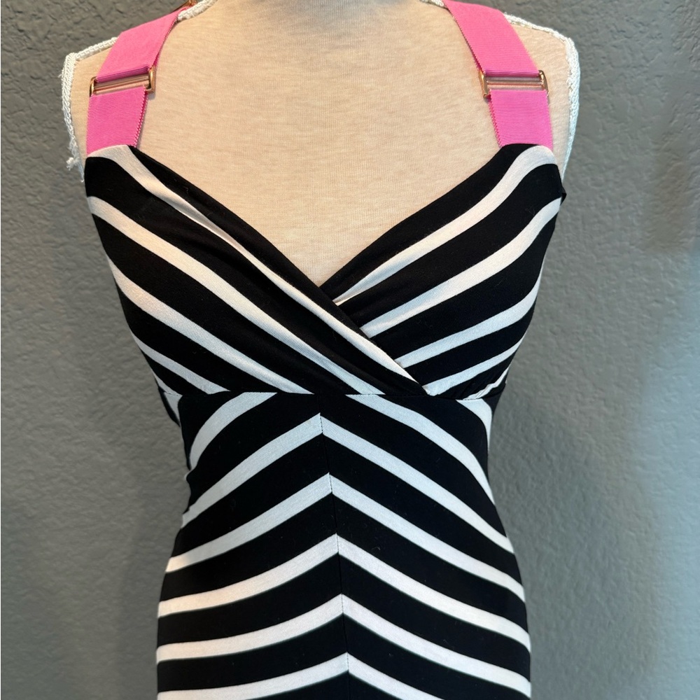 Ted Baker Black and White Chevron midi/maxi dress w/ Pink Straps